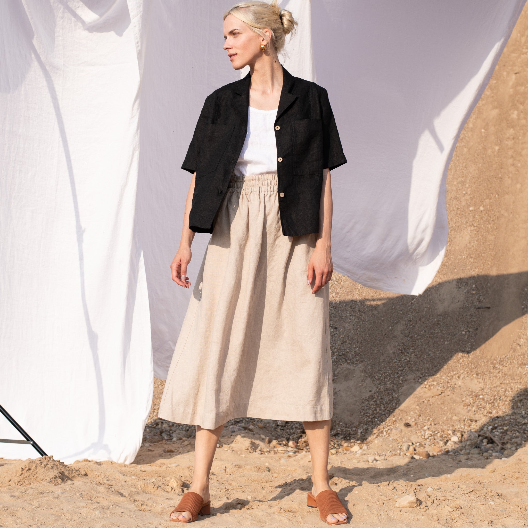 SION gathered linen skirt in Oat Milk – 2isenough