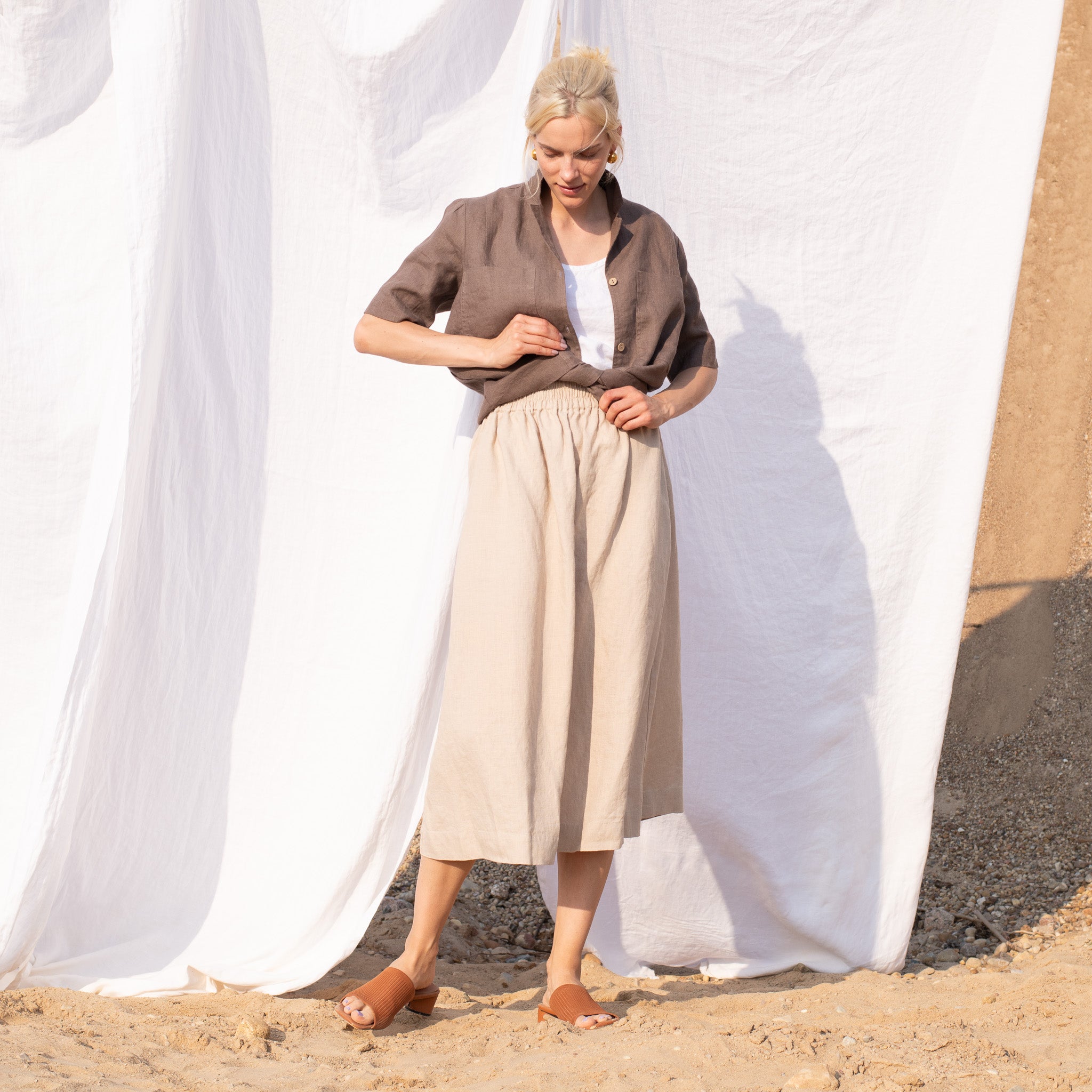 SION gathered linen skirt in Oat Milk – 2isenough