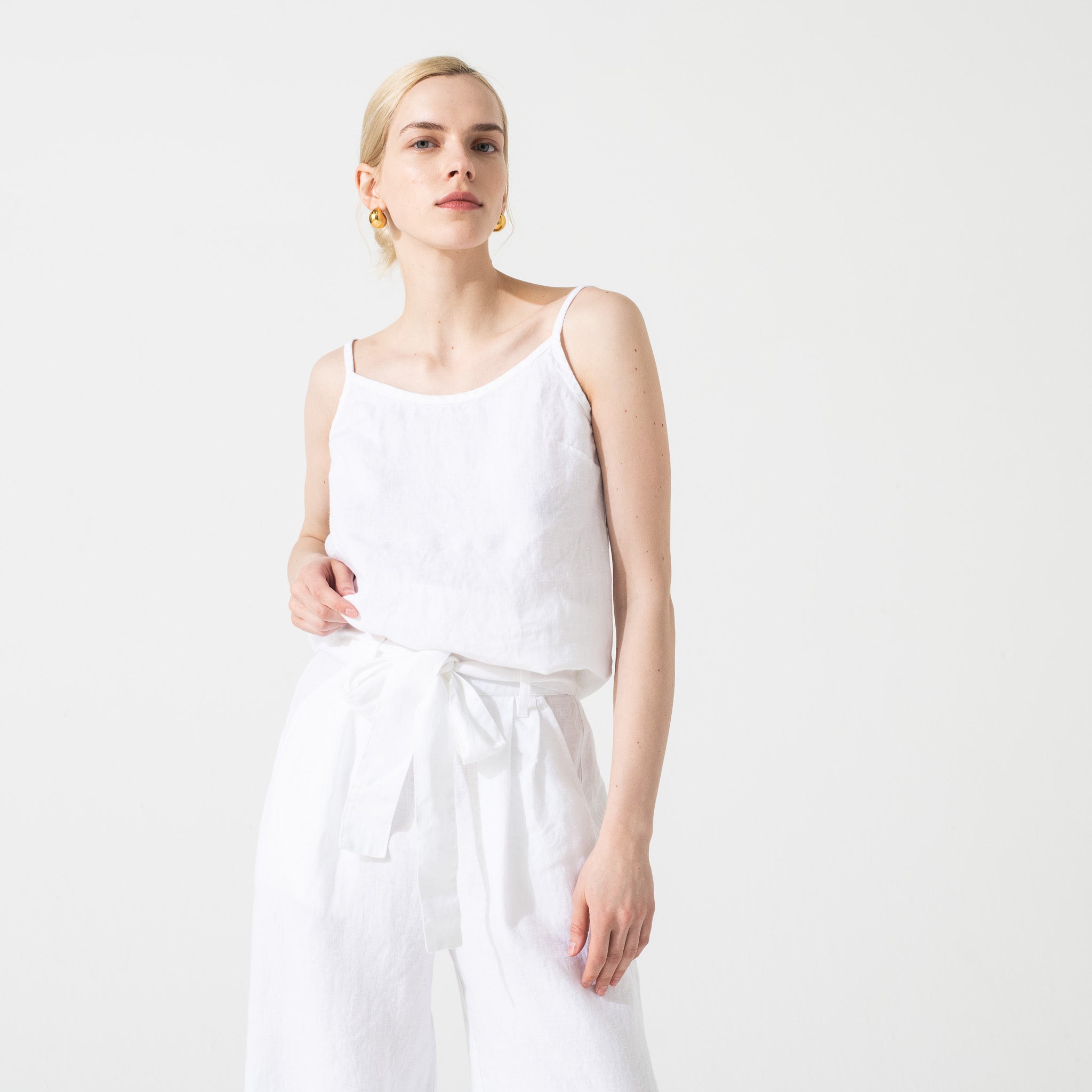 ORLEANS pleated front wide leg linen pants in White