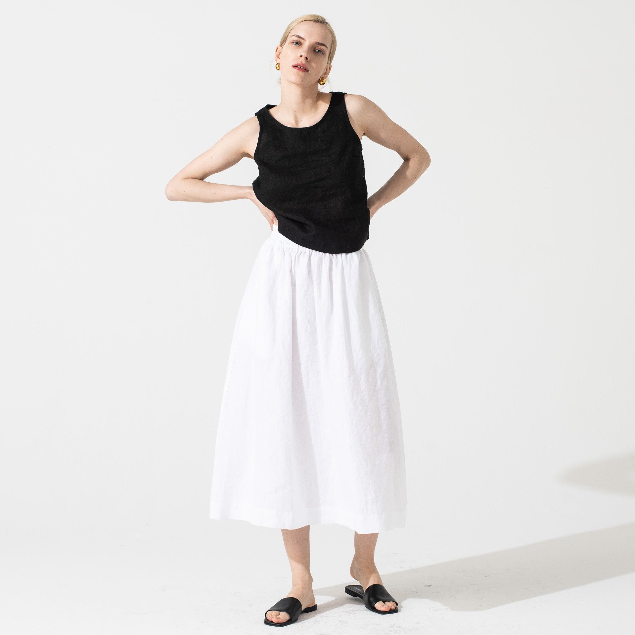 R: SION gathered linen skirt in White