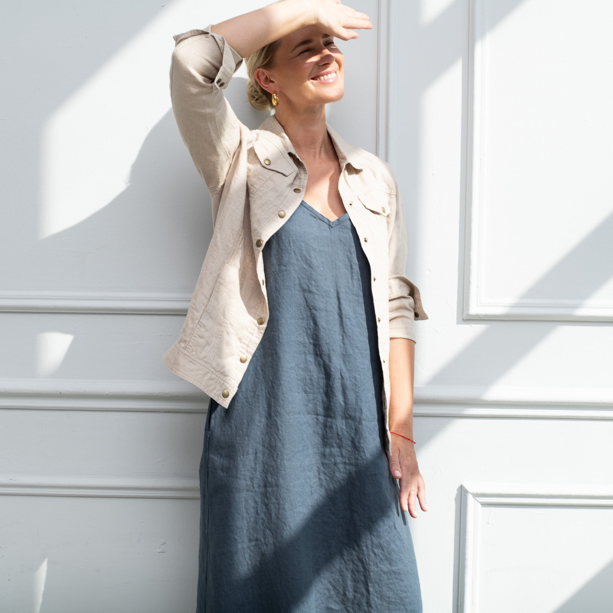 Grey linen dress store uk