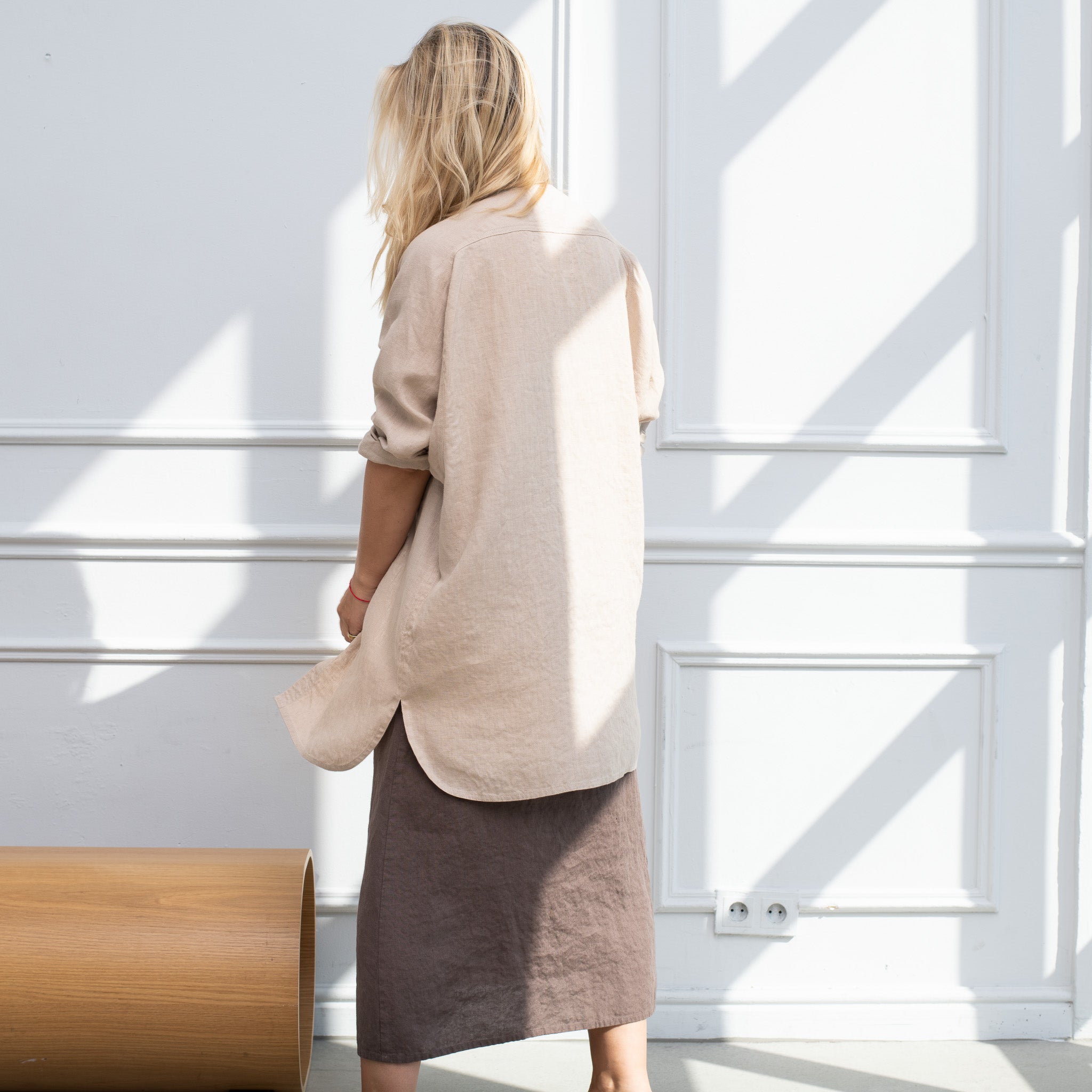 LIVORNO oversized linen shirt in Oat Milk