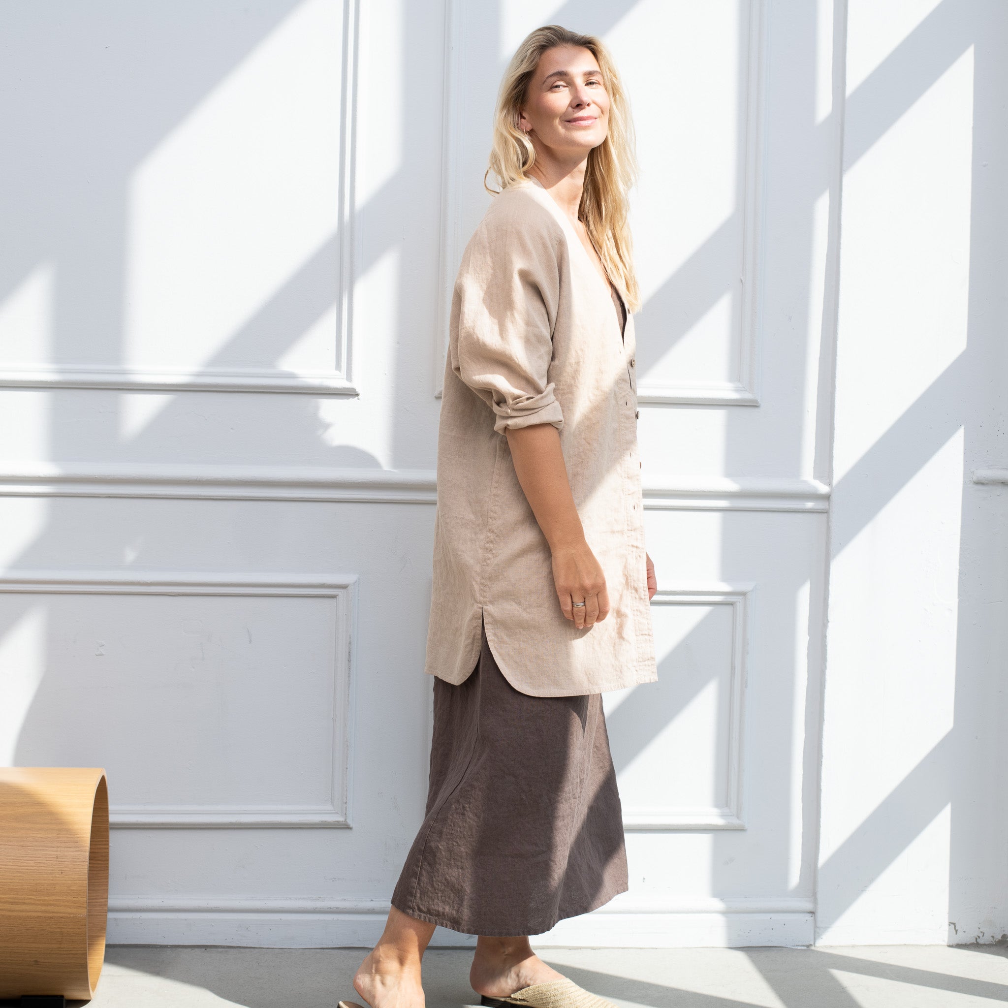 LIVORNO oversized linen shirt in Oat Milk