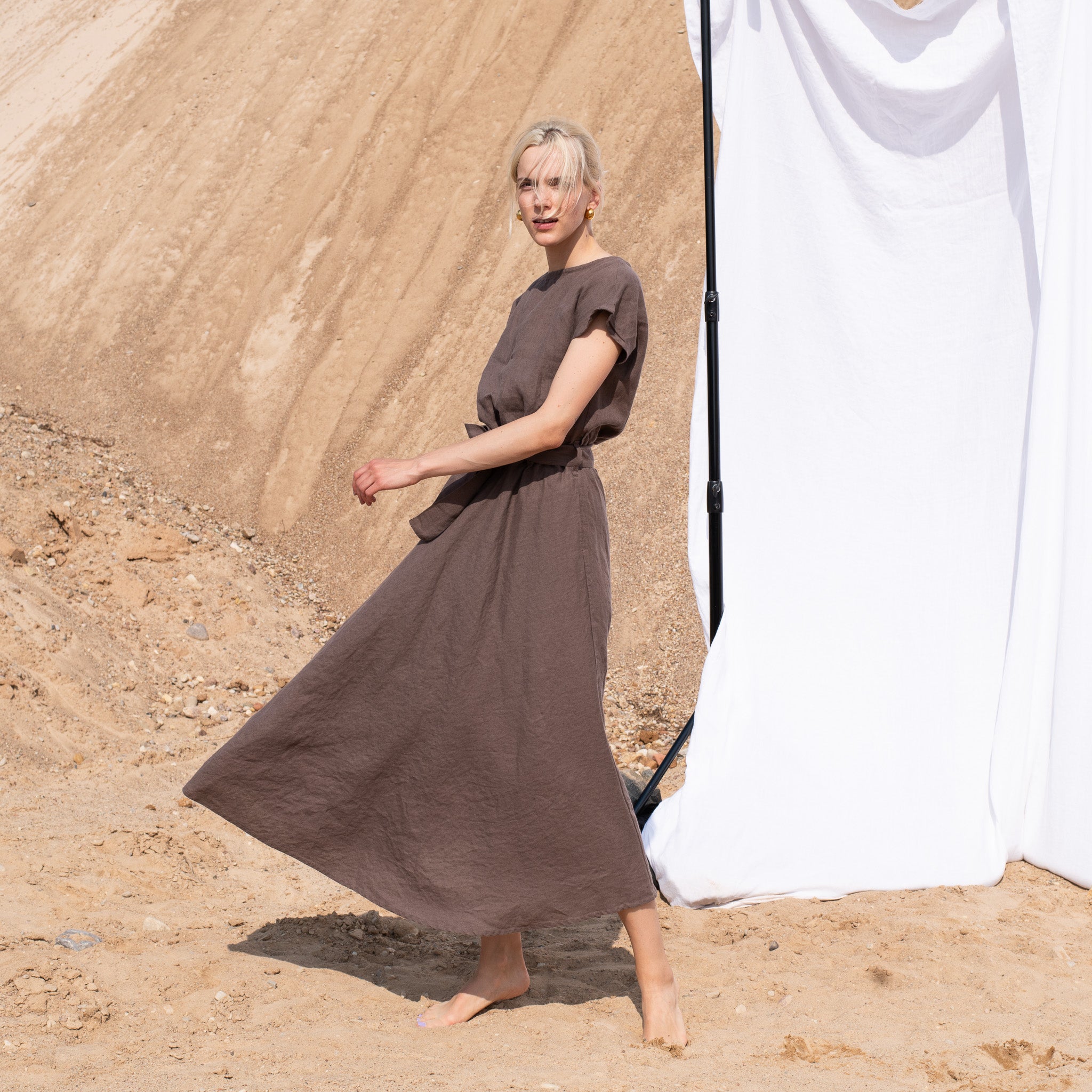 Maxi ADELAIDE linen dress in Chocolate