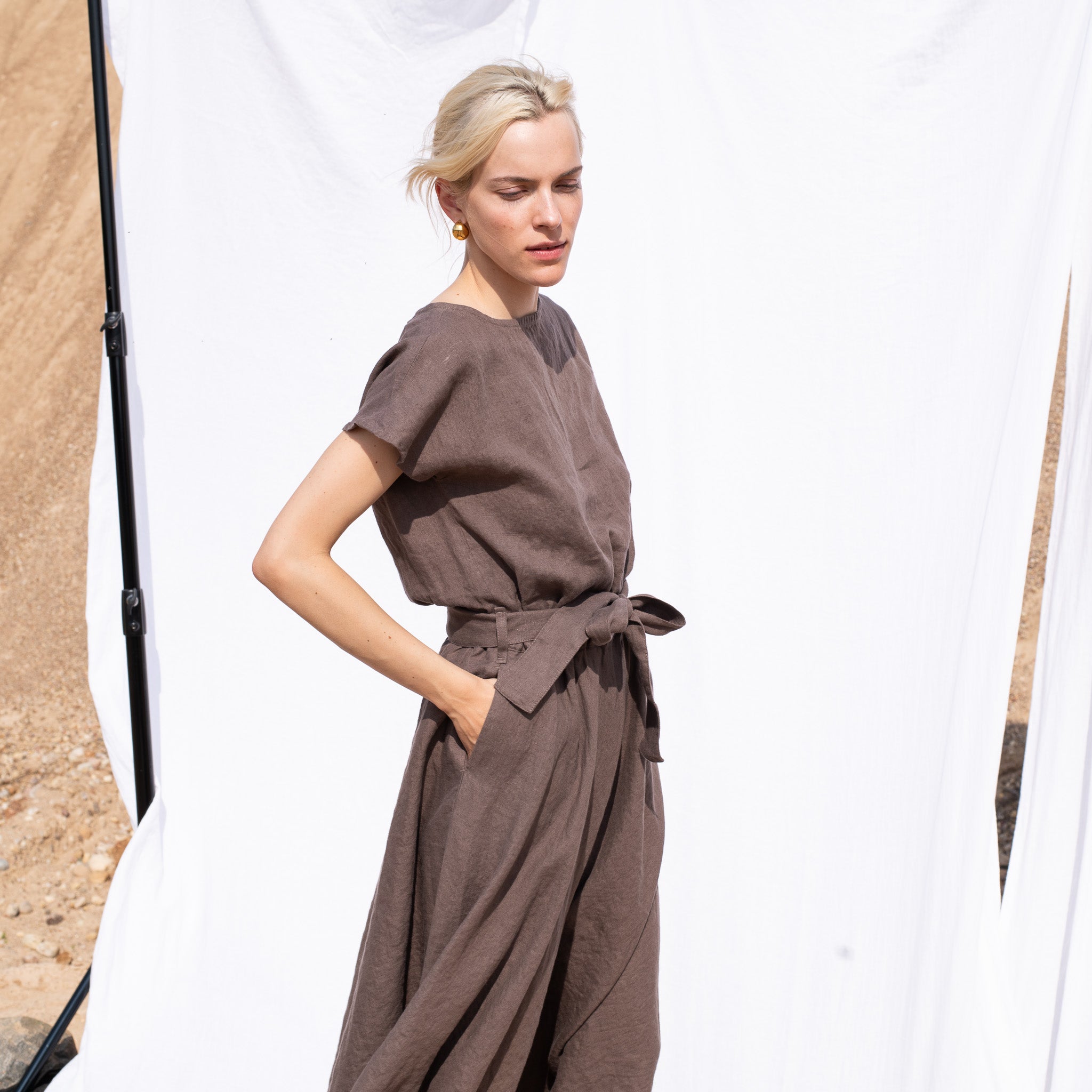 Maxi ADELAIDE linen dress in Chocolate