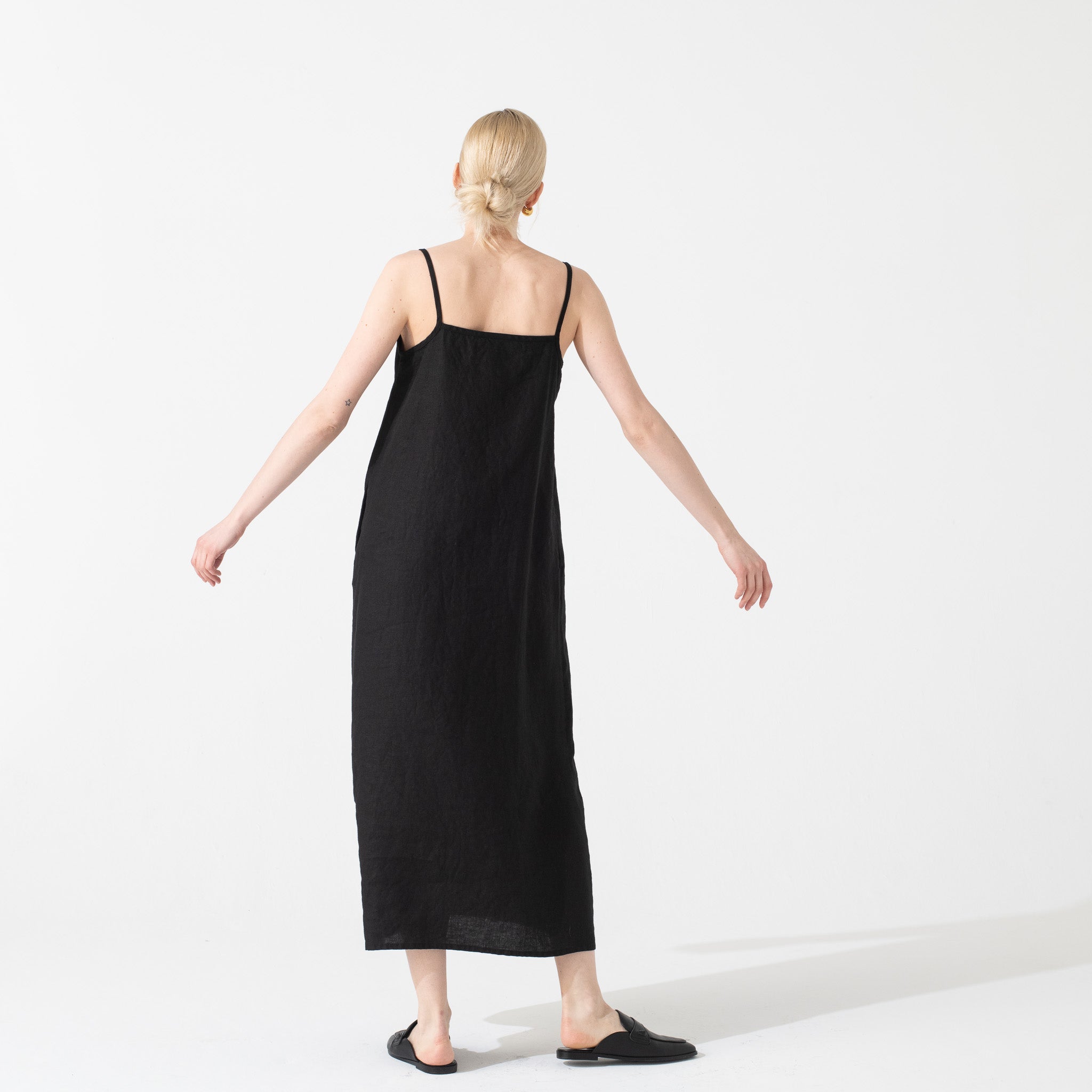 Langley-2 maxi slip linen dress in BLACK – 2isenough