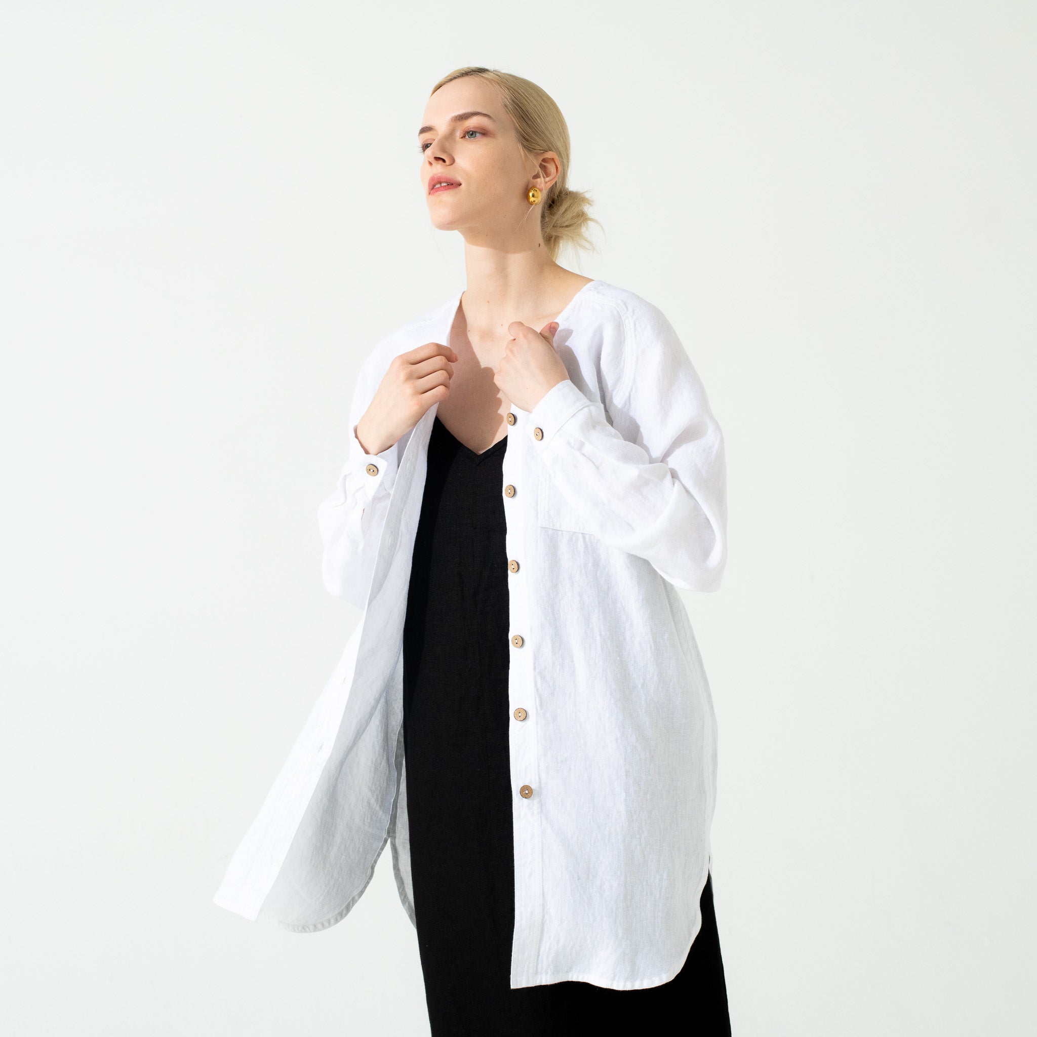 LIVORNO oversized linen shirt in White