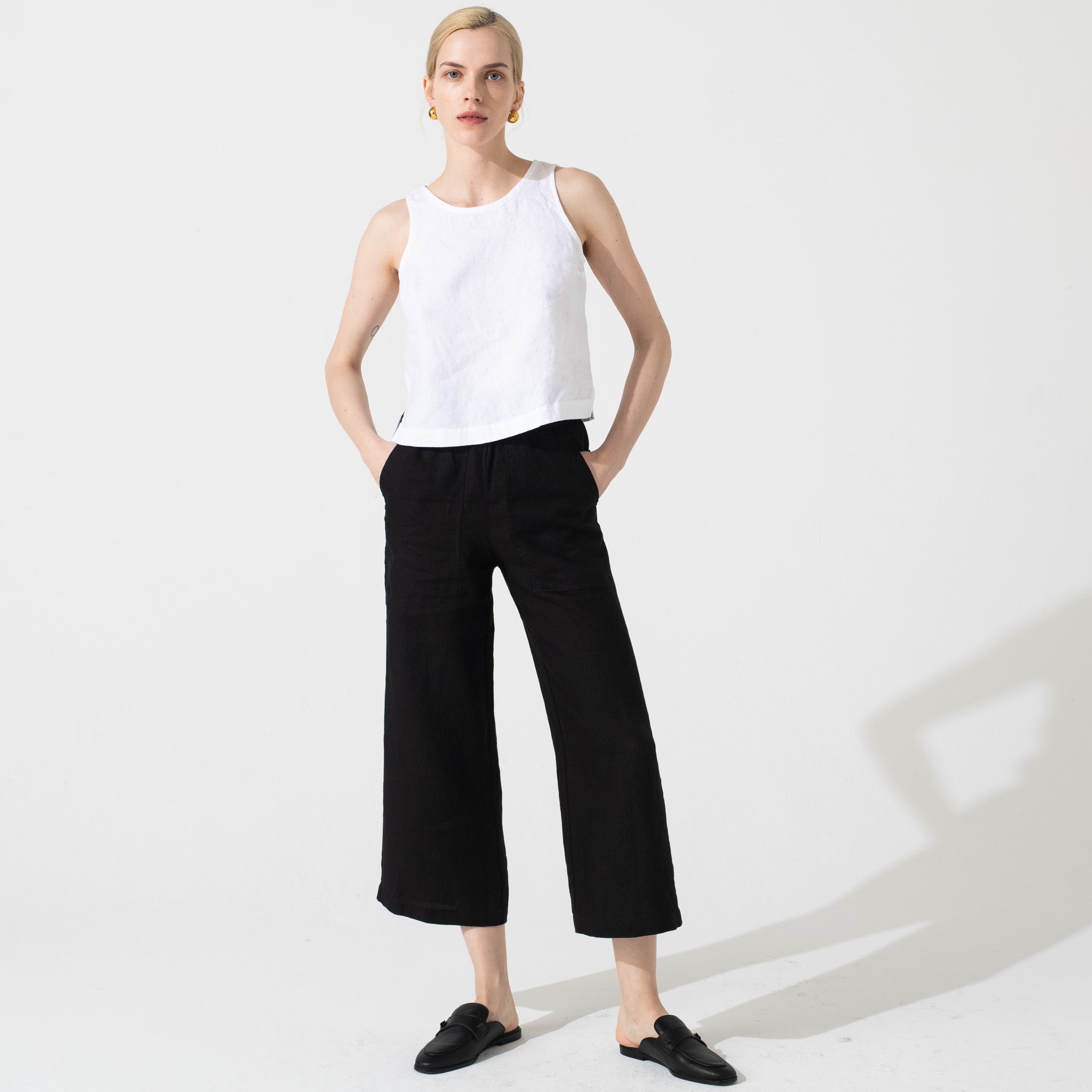 PUGLIA fitted linen pants in Black – 2isenough